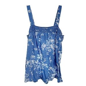 Old Navy Blue floral tank top with lace trim Size Medium